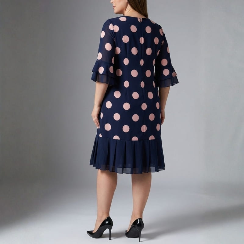 Penelope Pleated Polka Dot Midi Dress – Lightweight Chiffon Day Dress