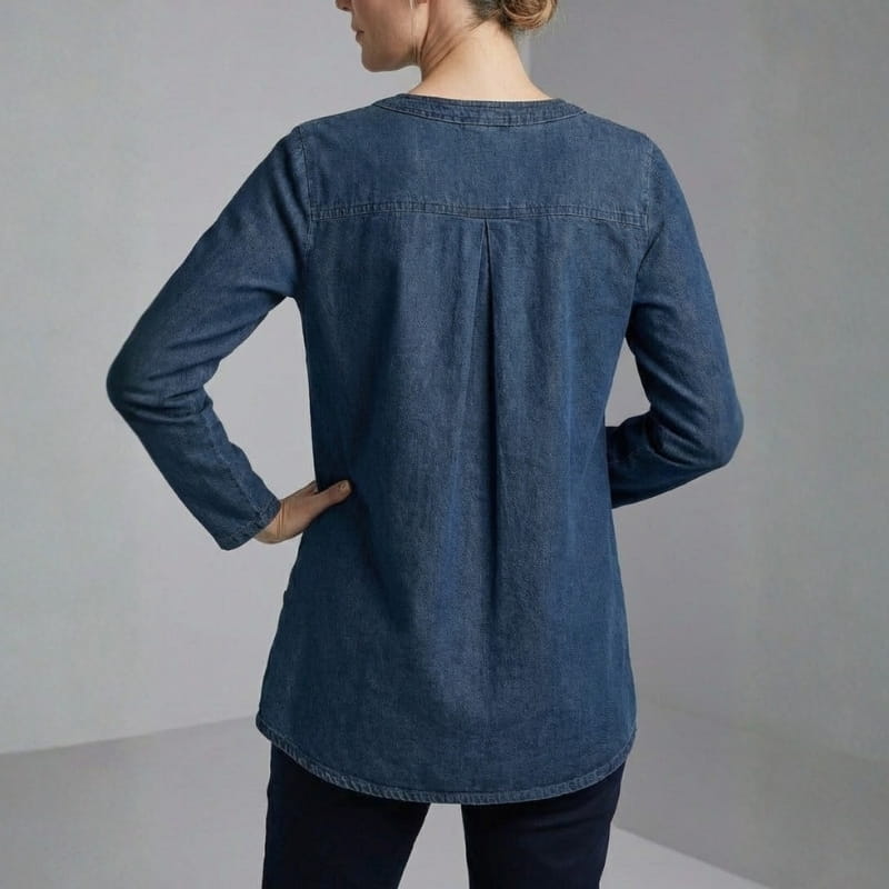 Shila Women's Floral Denim Shirt – Soft Breathable Button Down Blouse