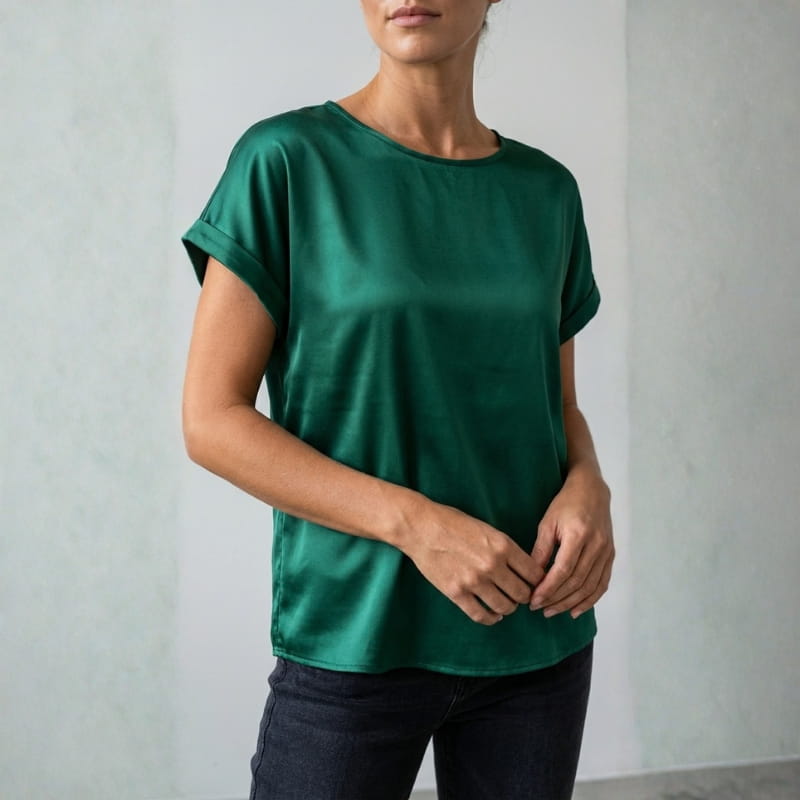 Elara Satin - Elegant V-Neck Blouse