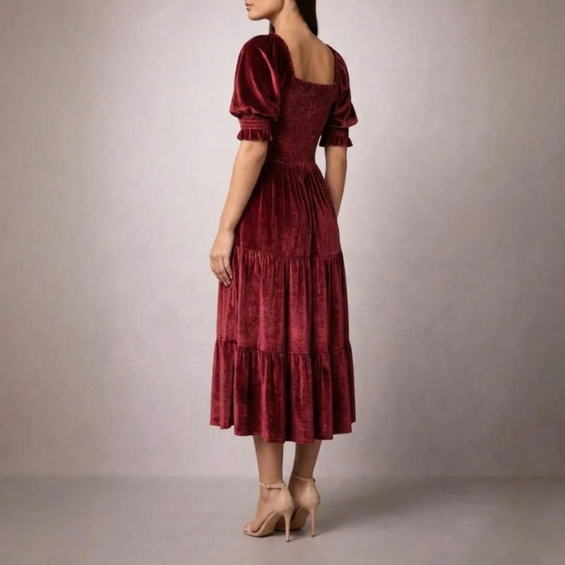 Zanele Velvety Ruffle Midi Dress – Sophisticated Day-to-Night Dress