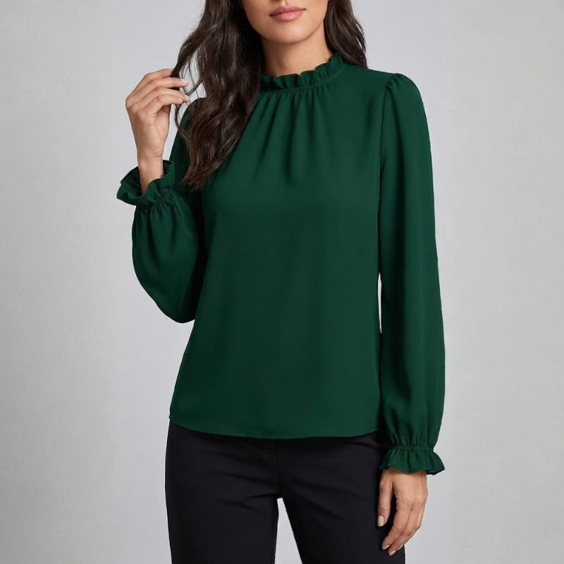 Katarina Ruffle Collar Blouse – Puff Sleeve Top