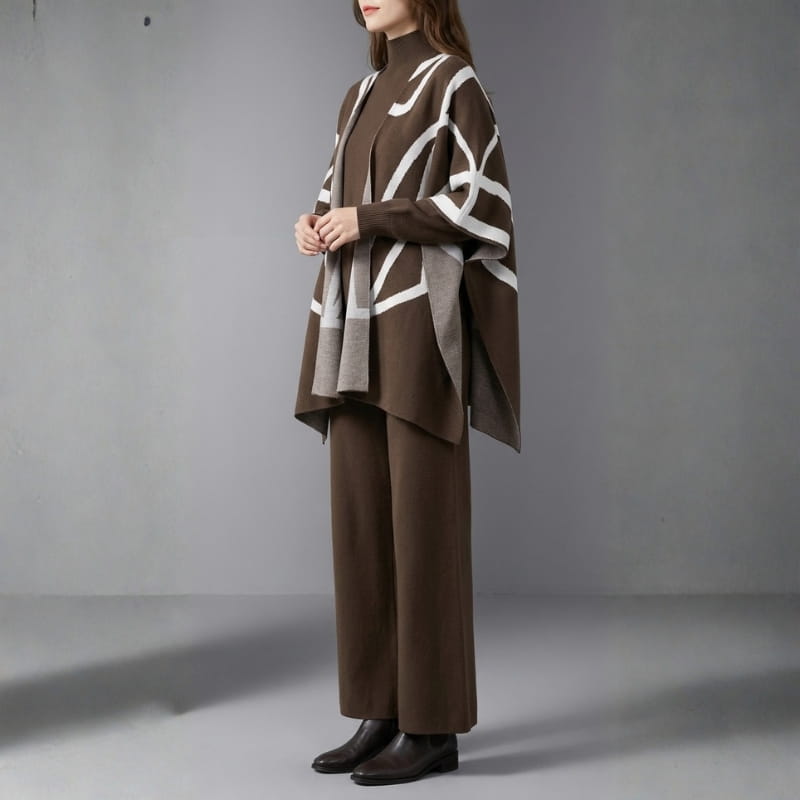 Eleine Women’s Knit Lounge Set – Viscose-Blend Sweater, Cardigan & Wide-Leg Pants