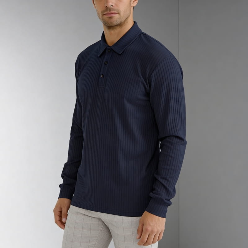 Martiano Ribbed Knit Polo Shirt – Soft Stretch Tailored Casual Pullover