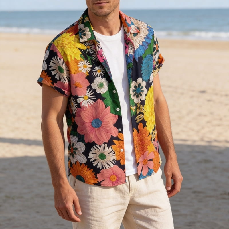 Randy Tropical Floral Button-Up Shirt – Lightweight Summer Shirt