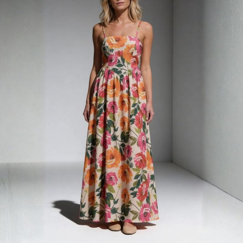 Vivienne Floral Print Maxi Dress – Gathered Waist Silhouette