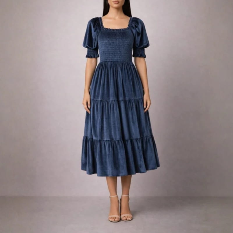 Zanele Velvety Ruffle Midi Dress – Sophisticated Day-to-Night Dress