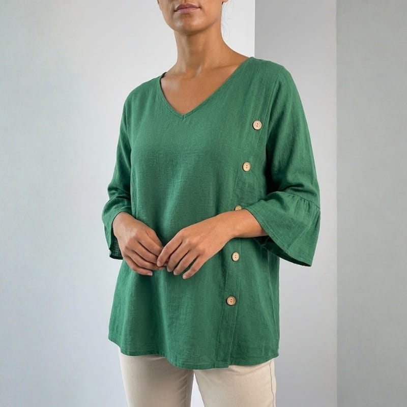 Carisa Linen Button Blouse – Lightweight Breathable Everyday Top