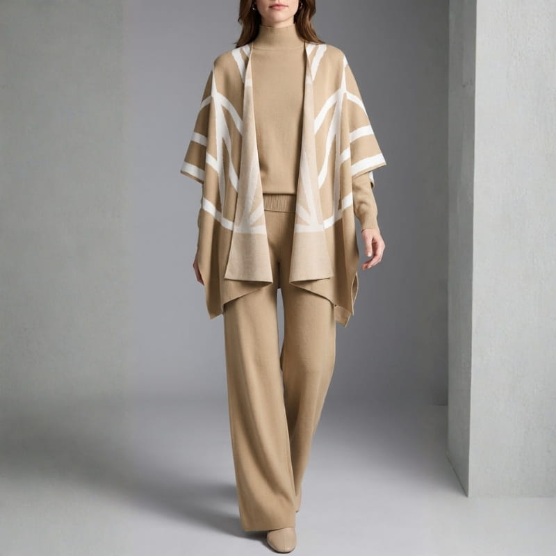 Eleine Women’s Knit Lounge Set – Viscose-Blend Sweater, Cardigan & Wide-Leg Pants