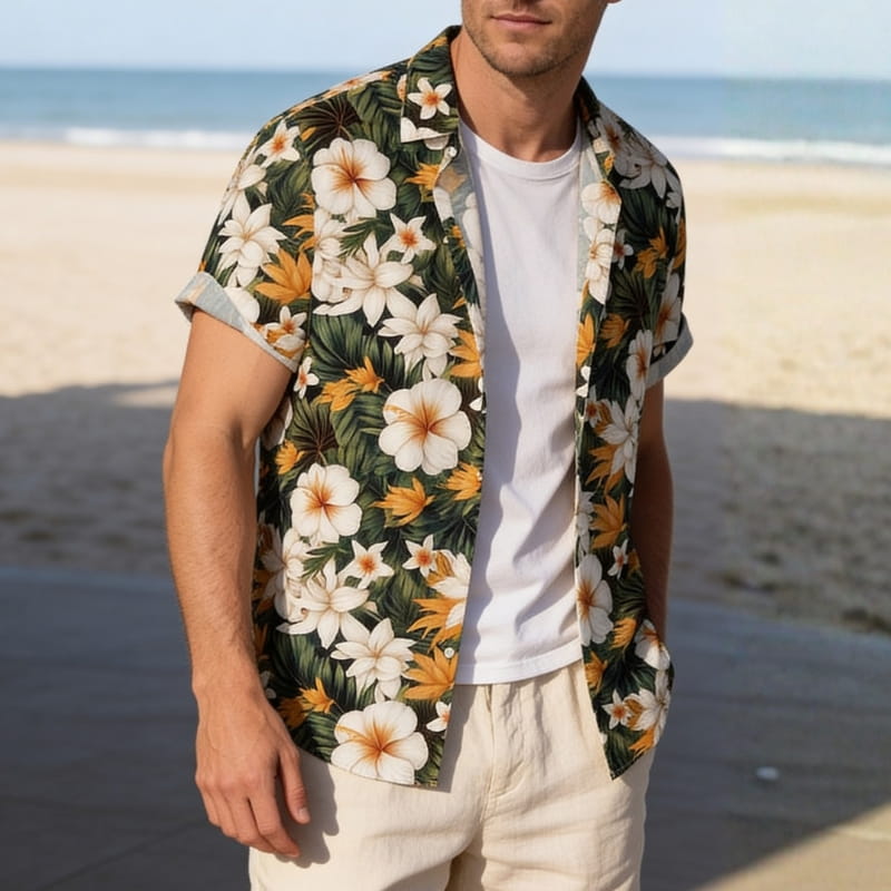 Randy Tropical Floral Button-Up Shirt – Lightweight Summer Shirt