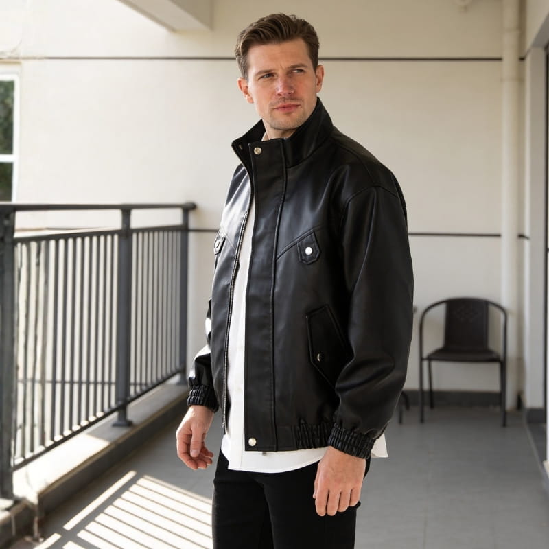 Marco Genuine Leather Bomber Jacket – Soft Durable Casual Outerwear