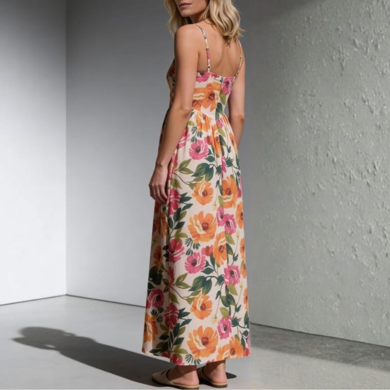 Vivienne Floral Print Maxi Dress – Gathered Waist Silhouette