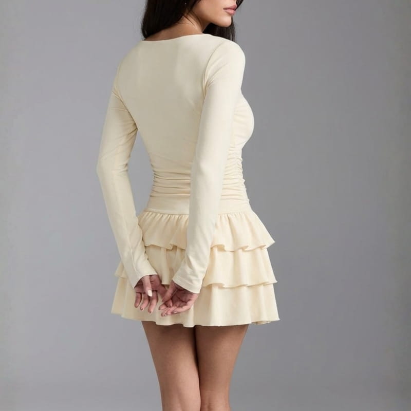 Sheryn Ruffle Skirt Mini Dress – Lightweight Cotton Layered Skater Dress