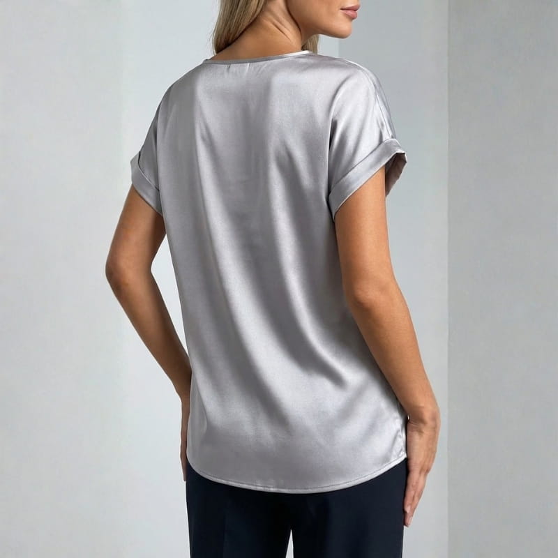 Elara Satin - Elegant V-Neck Blouse