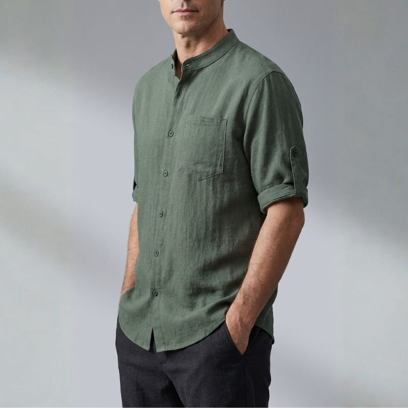 Ethan Relaxed Cotton Mandarin Collar Shirt – Soft Stretch Casual Shirt