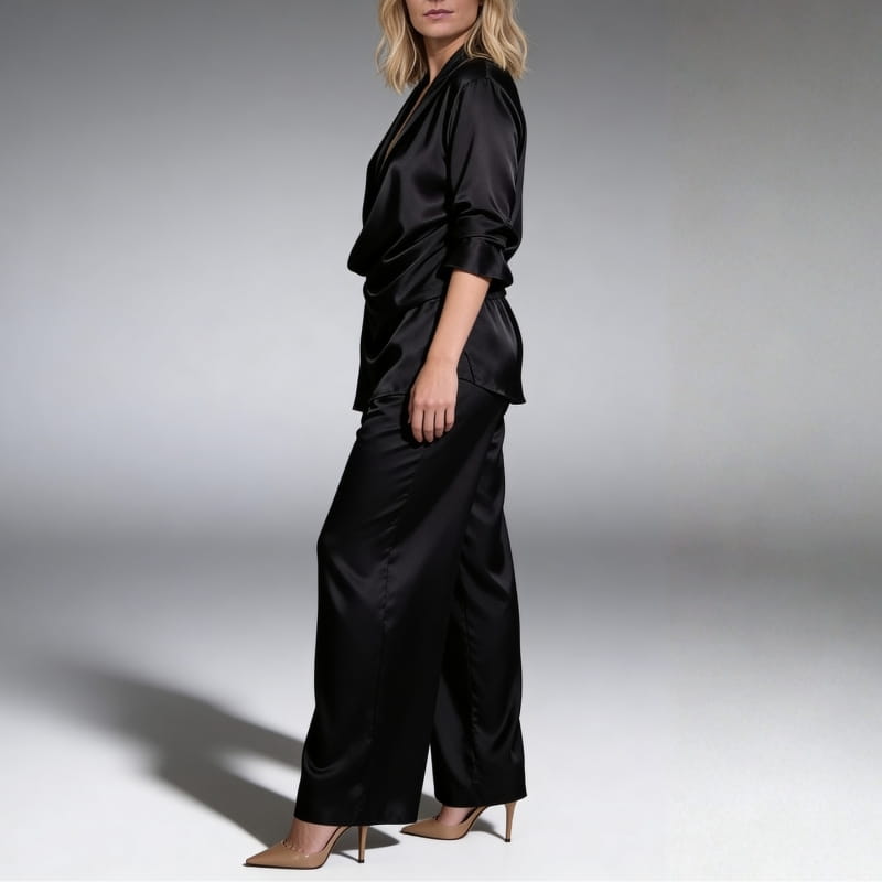 Maycee Commuter Satin Drape Lounge Set – Relaxed Soft-Touch Two-Piece