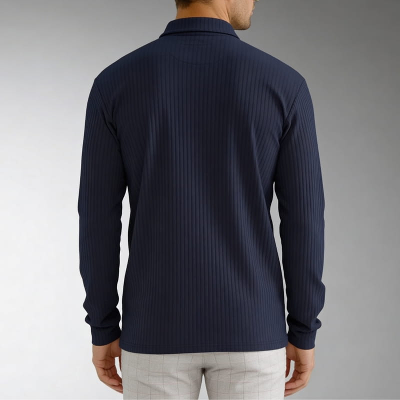Martiano Ribbed Knit Polo Shirt – Soft Stretch Tailored Casual Pullover