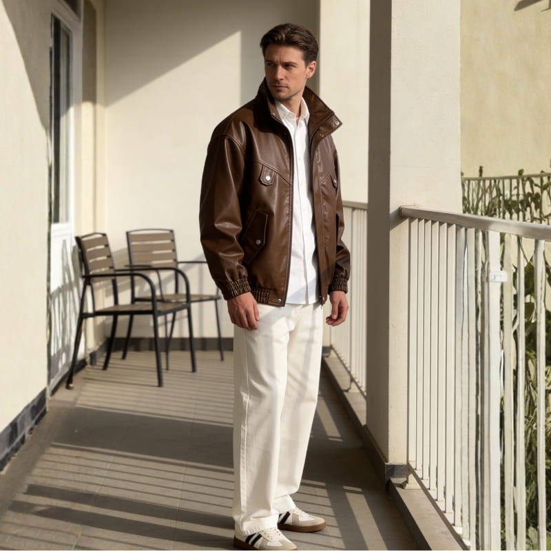 Marco Genuine Leather Bomber Jacket – Soft Durable Casual Outerwear