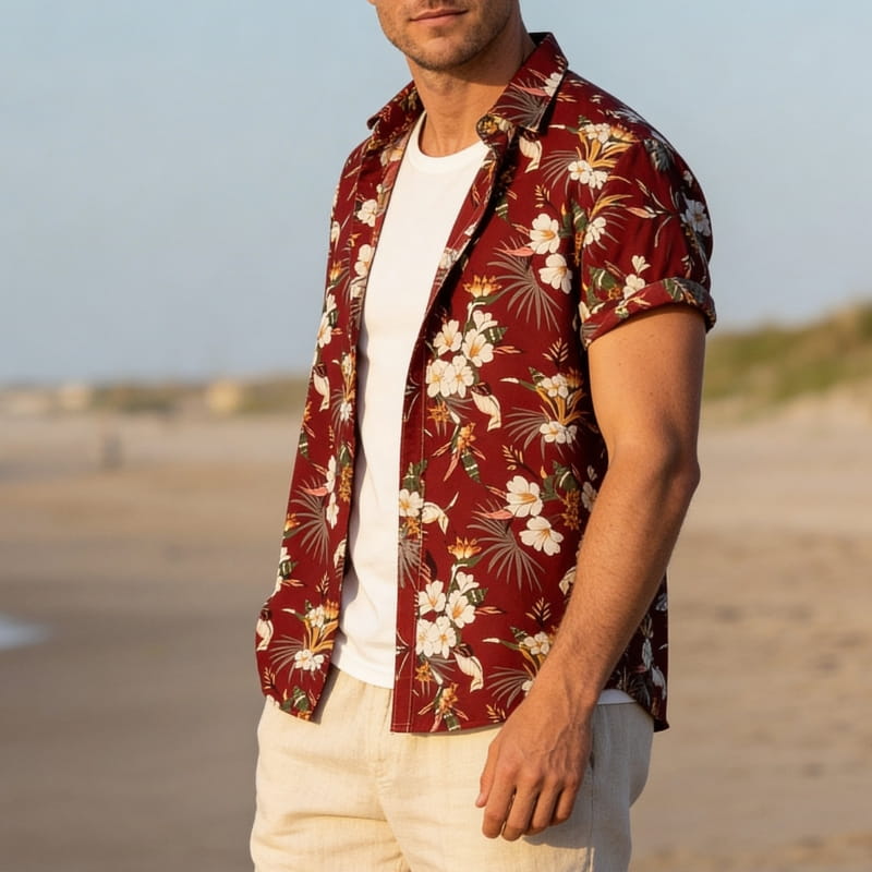 Randy Tropical Floral Button-Up Shirt – Lightweight Summer Shirt