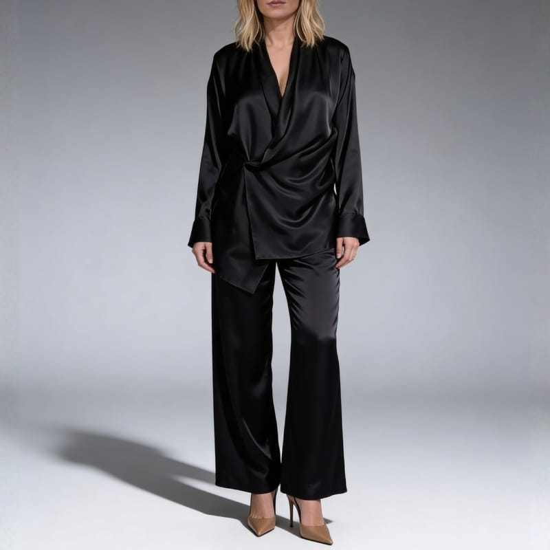 Maycee Commuter Satin Drape Lounge Set – Relaxed Soft-Touch Two-Piece