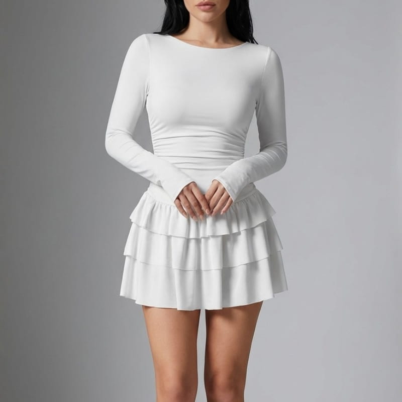 Sheryn Ruffle Skirt Mini Dress – Lightweight Cotton Layered Skater Dress