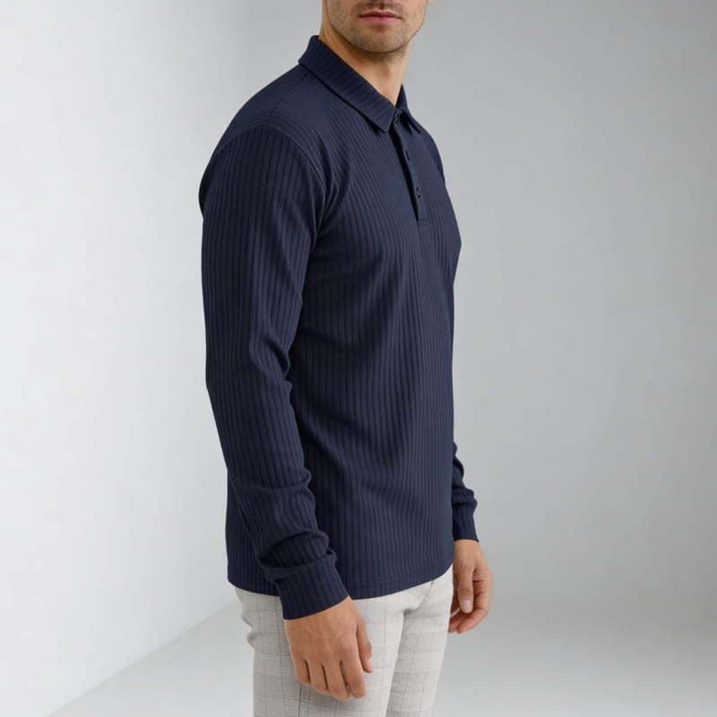 Martiano Ribbed Knit Polo Shirt – Soft Stretch Tailored Casual Pullover