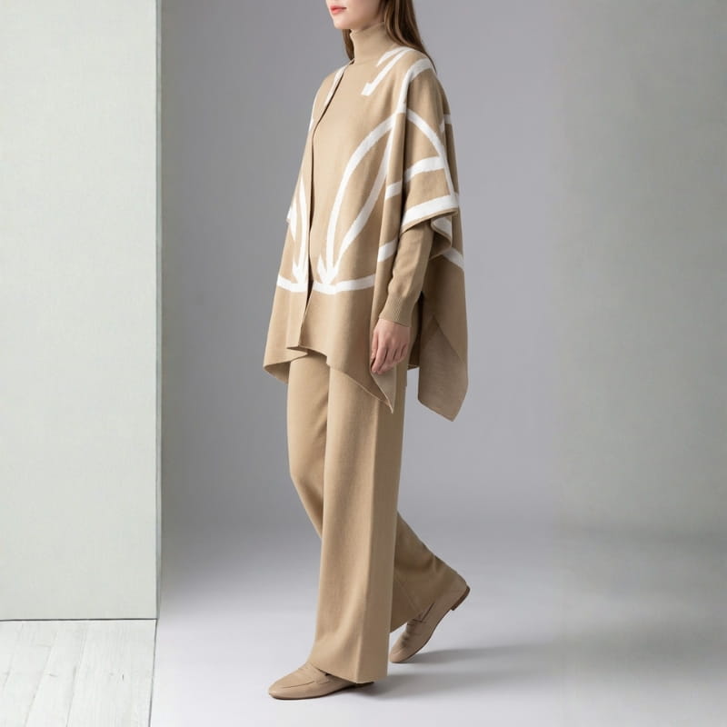 Eleine Women’s Knit Lounge Set – Viscose-Blend Sweater, Cardigan & Wide-Leg Pants