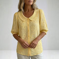 Viniela Women's Floral Textured Blouse – Cotton Button Down Round Collar Top