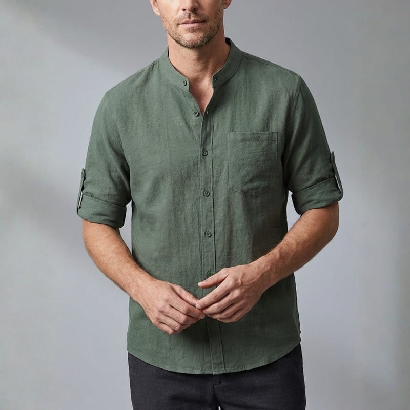 Ethan Relaxed Cotton Mandarin Collar Shirt – Soft Stretch Casual Shirt