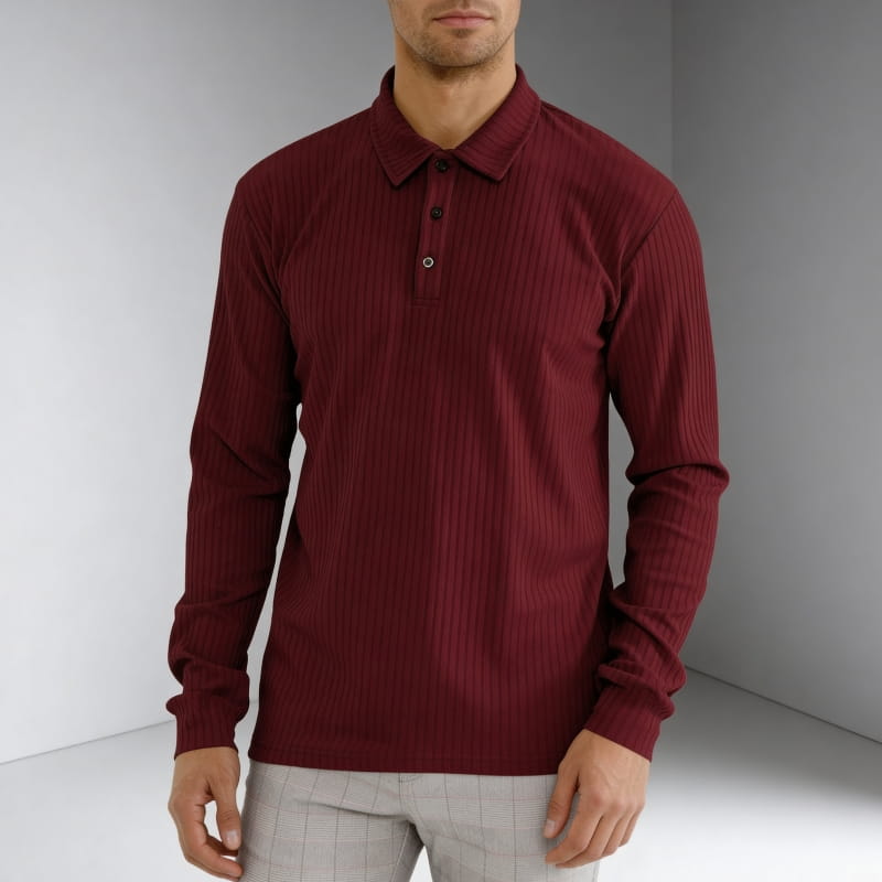 Martiano Ribbed Knit Polo Shirt – Soft Stretch Tailored Casual Pullover