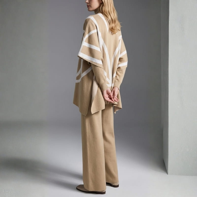 Eleine Women’s Knit Lounge Set – Viscose-Blend Sweater, Cardigan & Wide-Leg Pants