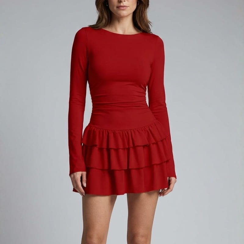 Sheryn Ruffle Skirt Mini Dress – Lightweight Cotton Layered Skater Dress