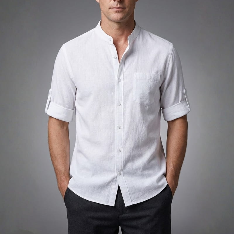 Ethan Relaxed Cotton Mandarin Collar Shirt – Soft Stretch Casual Shirt