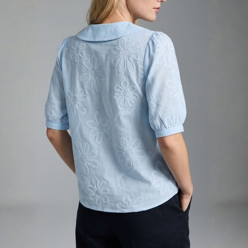 Viniela Women's Floral Textured Blouse – Cotton Button Down Round Collar Top