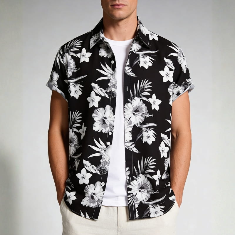 Randy Tropical Floral Button-Up Shirt – Lightweight Summer Shirt