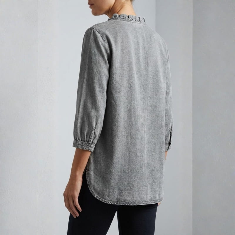 Floraine Women's Denim Ruffle Blouse – Soft V-Neck Top