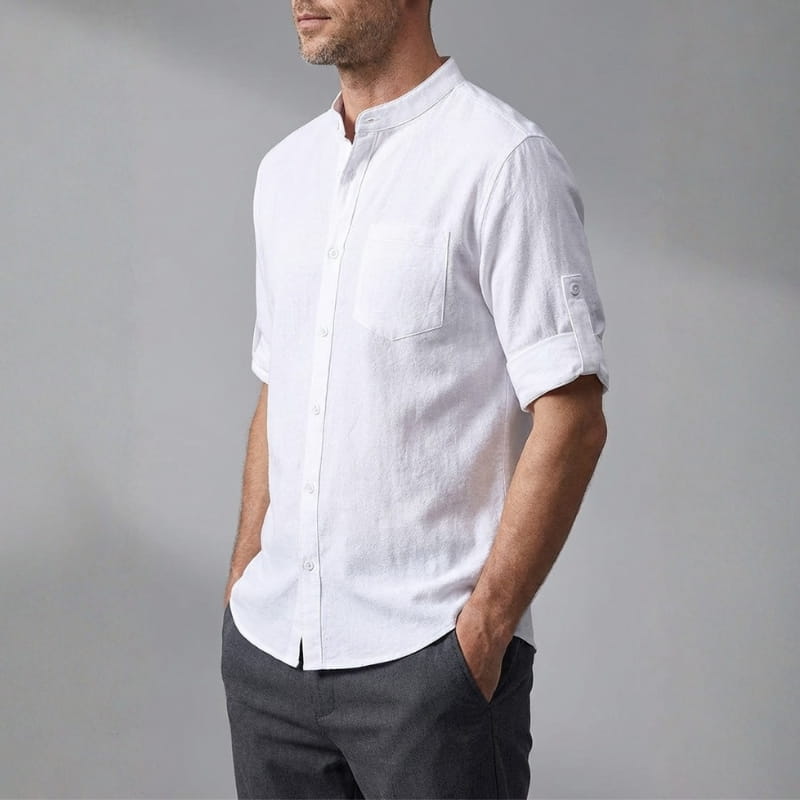 Ethan Relaxed Cotton Mandarin Collar Shirt – Soft Stretch Casual Shirt