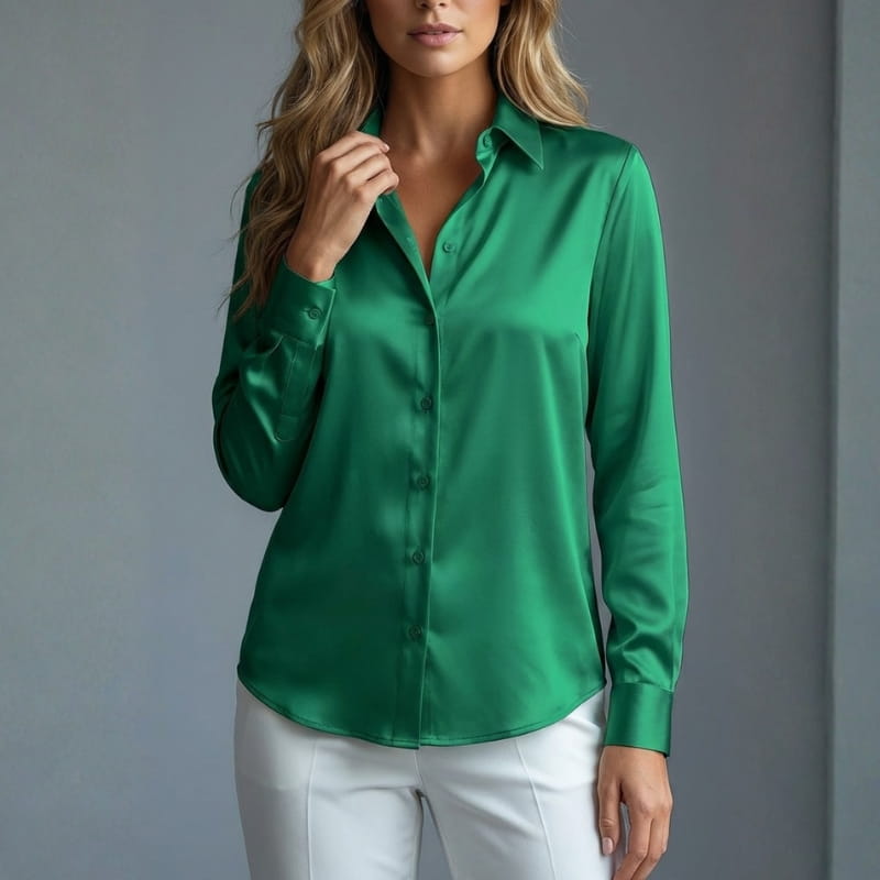 Malika Luxe Satin Silk Button Shirt – Soft Draped Workwear Shirt