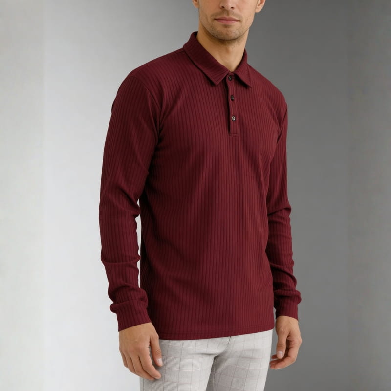 Martiano Ribbed Knit Polo Shirt – Soft Stretch Tailored Casual Pullover