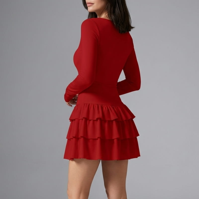 Sheryn Ruffle Skirt Mini Dress – Lightweight Cotton Layered Skater Dress