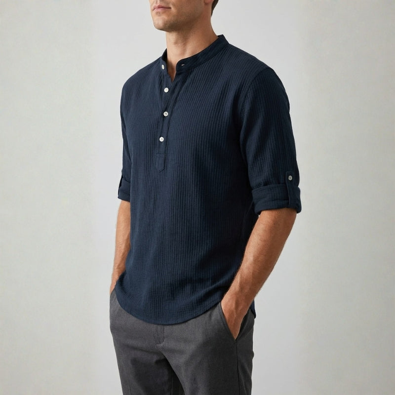 Callen Textured Cotton Henley Shirt – Relaxed Fit Casual Shirt