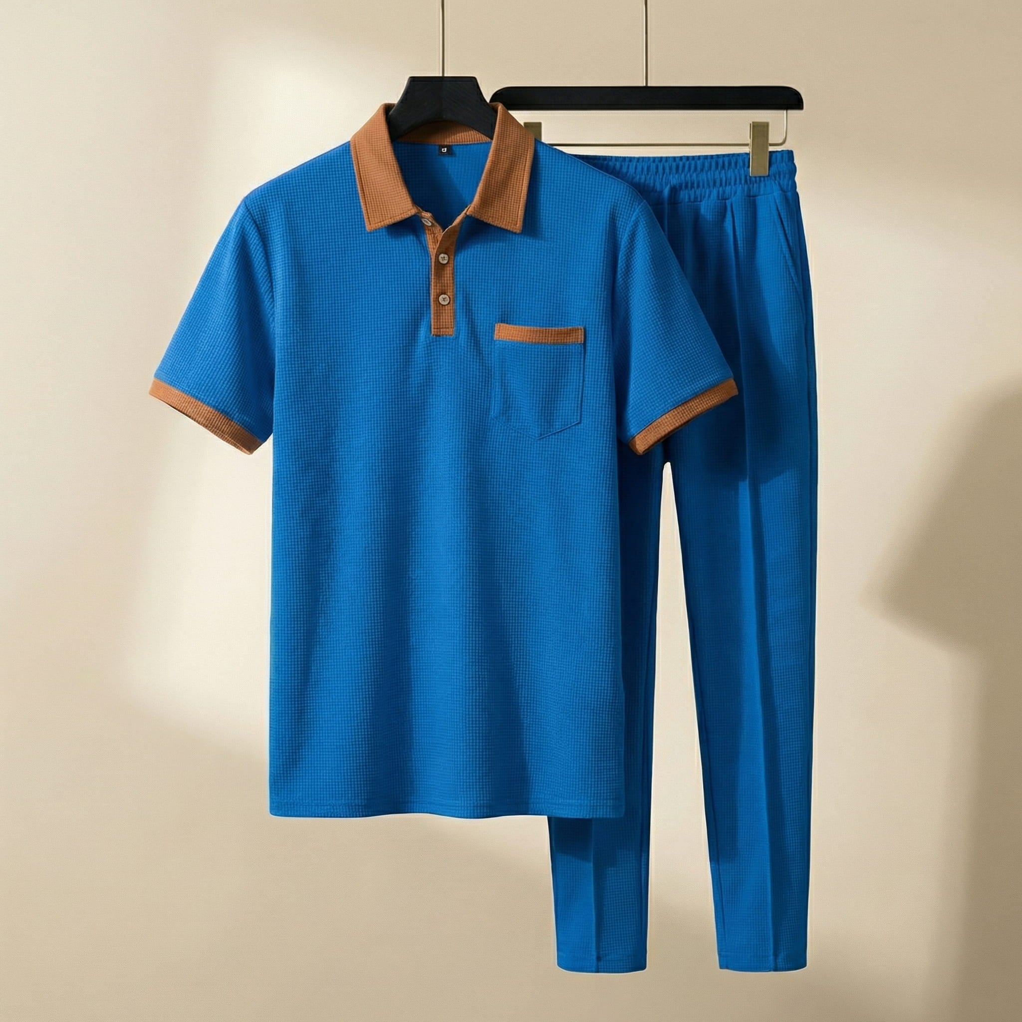 Matteo Men's Cotton Lounge Set – Polo Shirt and Trousers Two Piece Set