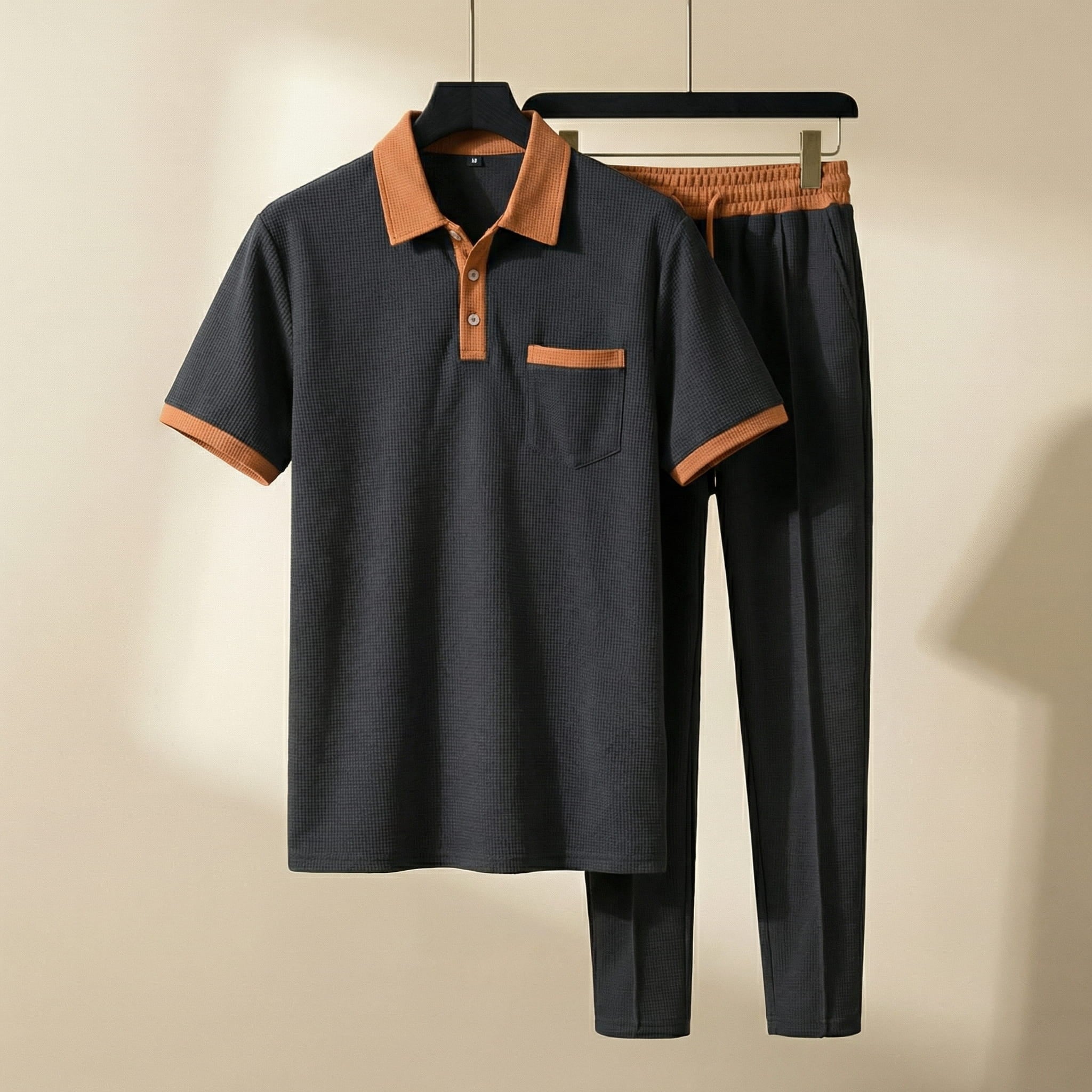 Matteo Men's Cotton Lounge Set – Polo Shirt and Trousers Two Piece Set