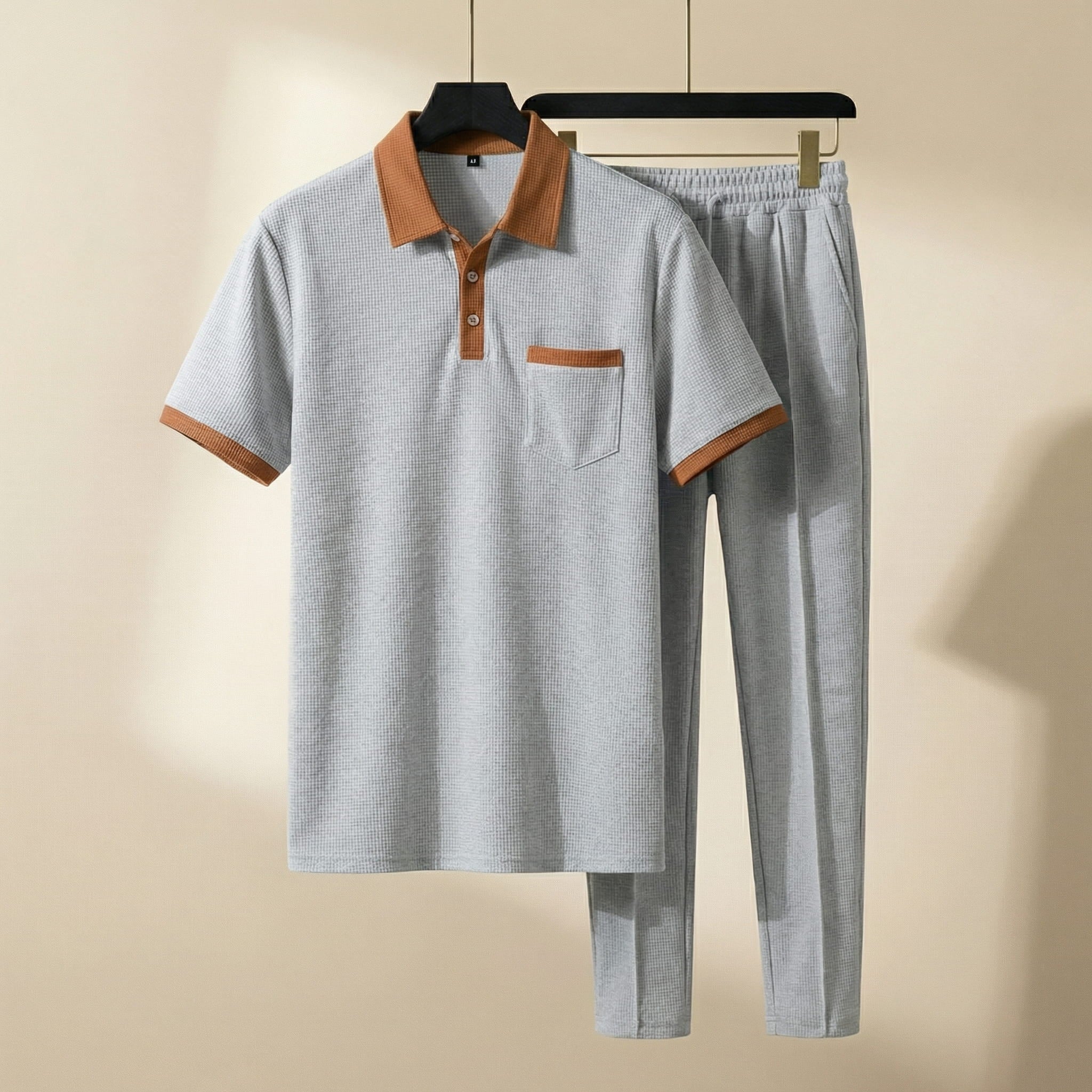 Matteo Men's Cotton Lounge Set – Polo Shirt and Trousers Two Piece Set