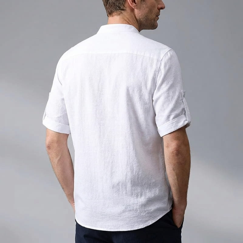 Ethan Relaxed Cotton Mandarin Collar Shirt – Soft Stretch Casual Shirt