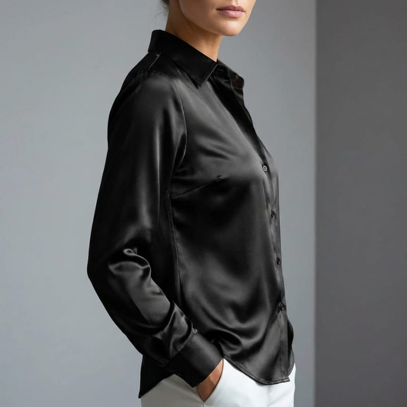 Malika Luxe Satin Silk Button Shirt – Soft Draped Workwear Shirt