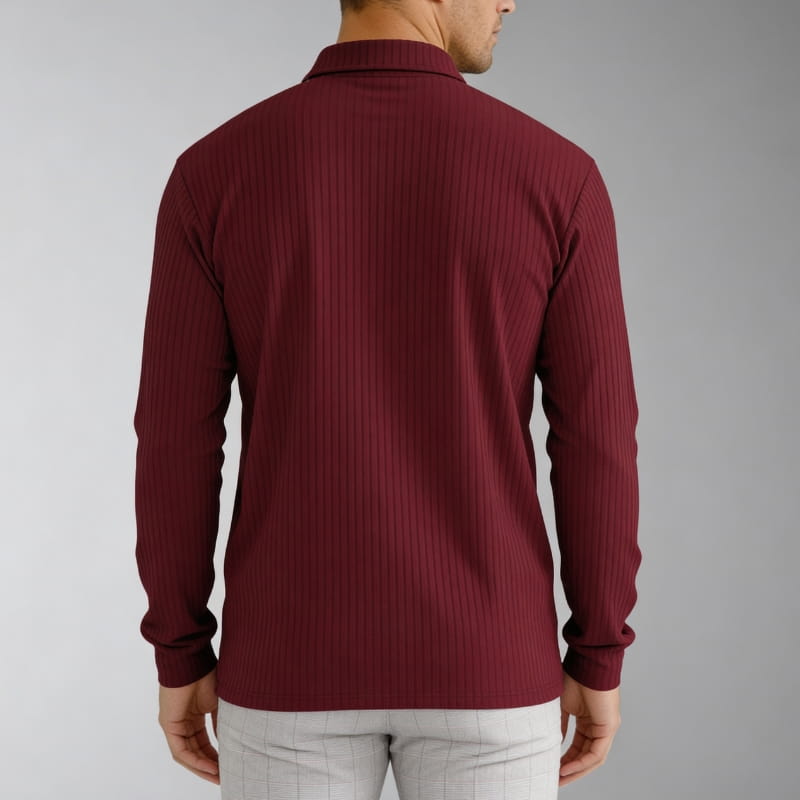 Martiano Ribbed Knit Polo Shirt – Soft Stretch Tailored Casual Pullover
