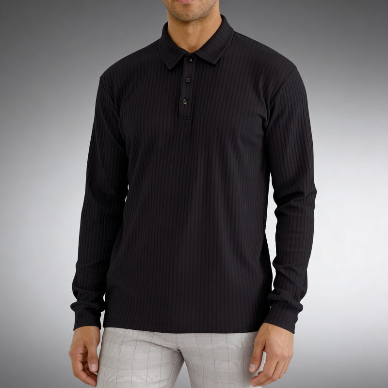 Martiano Ribbed Knit Polo Shirt – Soft Stretch Tailored Casual Pullover