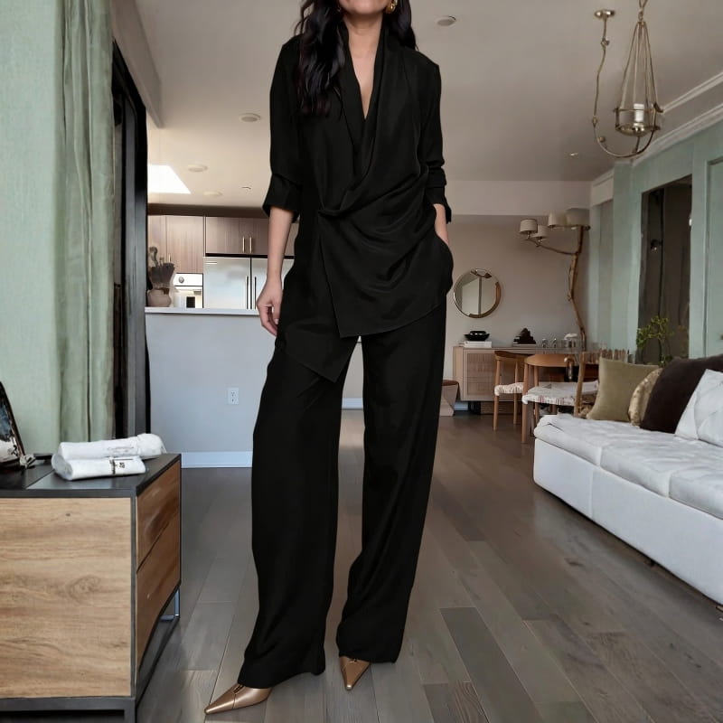 Maycee Commuter Satin Drape Lounge Set – Relaxed Soft-Touch Two-Piece
