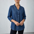 Floraine Women's Denim Ruffle Blouse – Soft V-Neck Top