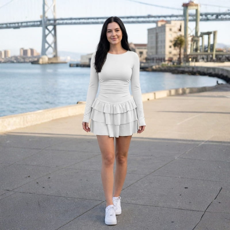 Sheryn Ruffle Skirt Mini Dress – Lightweight Cotton Layered Skater Dress